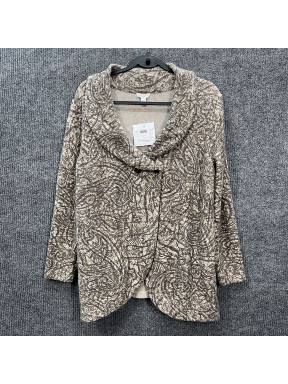 Pure Jill Knit Cardigan Womens XL Tan Paisley Curved Front Shawl Collar J Jill - Picture 1 of 8